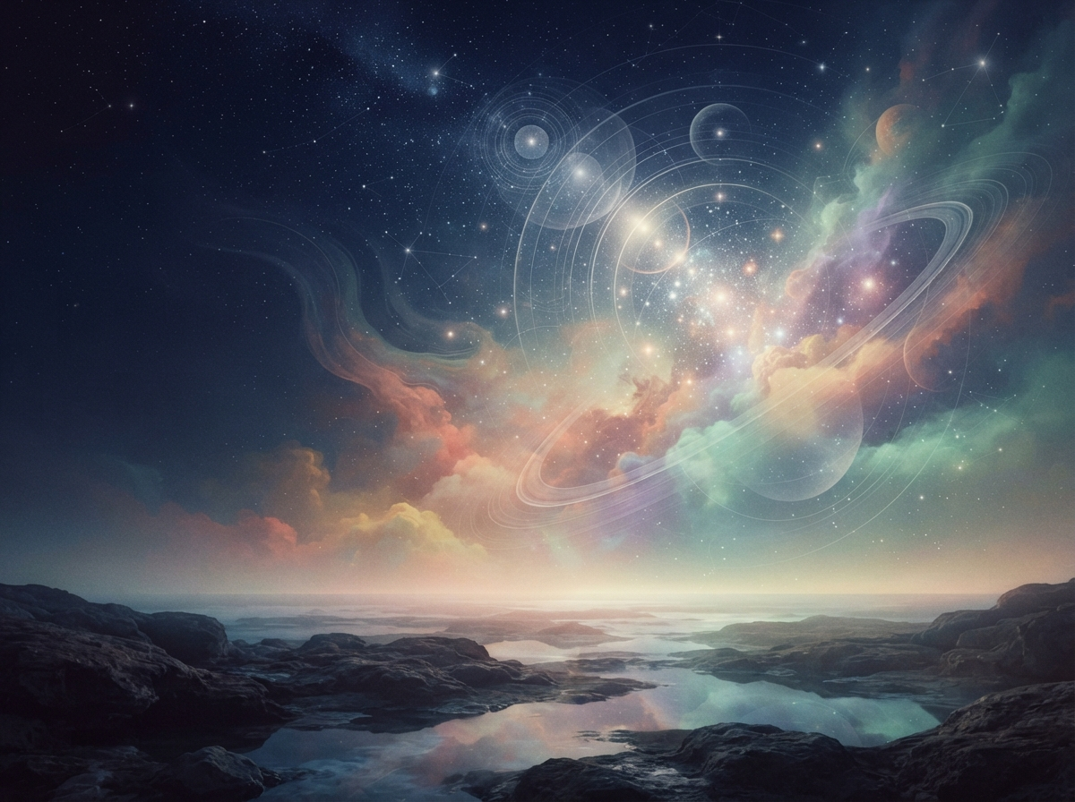 Prismatic light opening across a deep indigo astral landscape